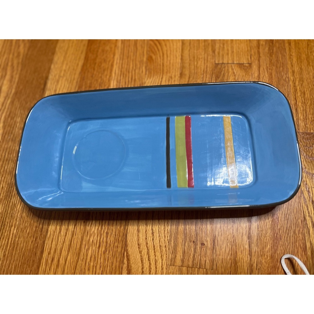 Demadco Crossroads 2006 Blue Ceramic Tray Serving Dish w bowl rest Hand painted